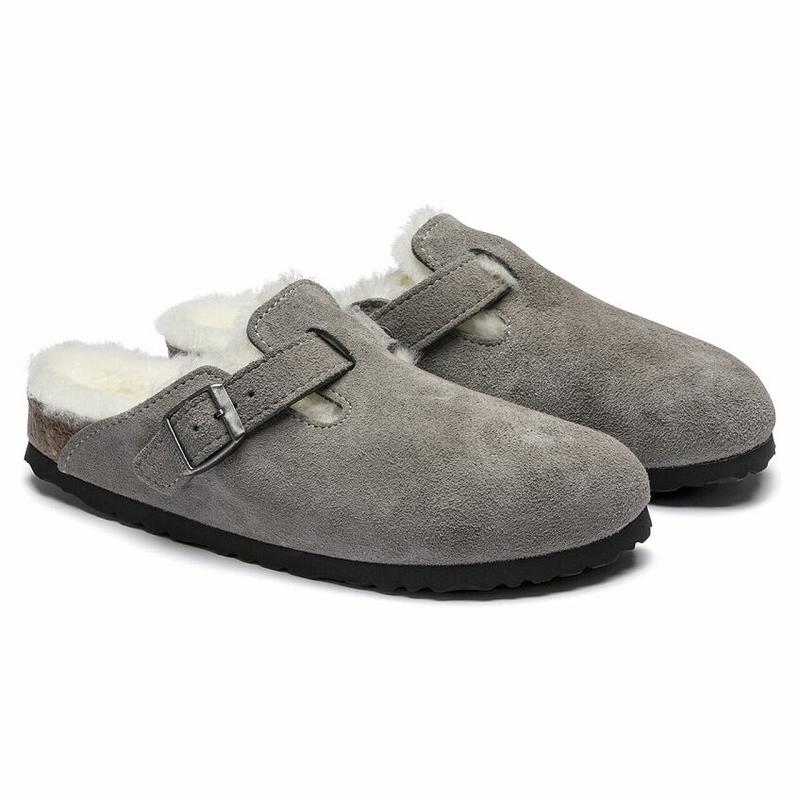 Birkenstock Shearling Ruskind Boston Dame Grå | DK 325MQZ